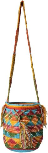 حقيبة Wayuu Mochila الكولومبية الأصلية: حقيبة شاطئ مصنوعة يدويًا من قش Boho، مصنوعة يدويًا على يد حرفيي Wayúu - حقائب Boho الكولومبية الأصلية (M103) in Saudi Arabia
