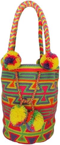Original Colombian Wayuu Mochila Bag: Handmade Boho Straw Beach Bag, Handcrafted by Wayúu Artisans - Authentic Colombian Boho Bags (M136) in Saudi Arabia