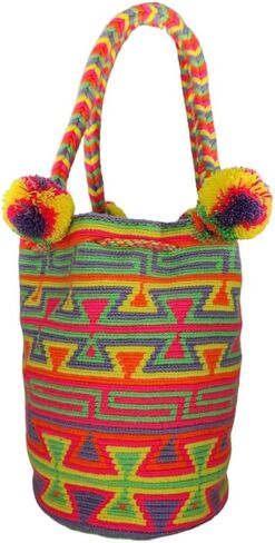 Original Colombian Wayuu Mochila Bag: Handmade Boho Straw Beach Bag, Handcrafted by Wayúu Artisans - Authentic Colombian Boho Bags (M136) in Saudi Arabia