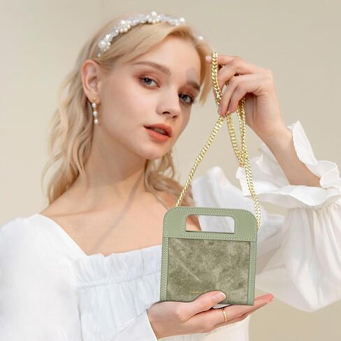 Denim Wallet for Women, Small RFID Blocking Bifold Wallets with Zipper Pocket, Handle and Shoulder Chain for Women and Girls (Green) in Kuwait