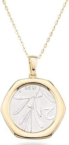 Miabella Italian 18K Gold over 925 Sterling Silver Genuine 2-Lira Bee Coin Medallion Pendant Necklace for Women 18 Inch Chain, Made in Italy in Saudi Arabia