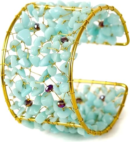 سوار أنيق من الأحجار شبه الكريمة/مجوهرات يد مصنوعة من معدن الحديد وأحجار العقيق الجميلة، أساور فيروزية وذهبية in Kuwait