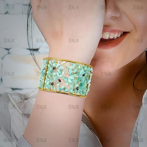 سوار أنيق من الأحجار شبه الكريمة/مجوهرات يد مصنوعة من معدن الحديد وأحجار العقيق الجميلة، أساور فيروزية وذهبية in Kuwait