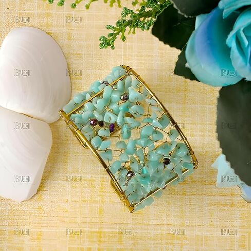 سوار أنيق من الأحجار شبه الكريمة/مجوهرات يد مصنوعة من معدن الحديد وأحجار العقيق الجميلة، أساور فيروزية وذهبية in Kuwait