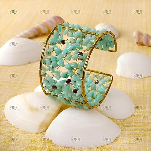 سوار أنيق من الأحجار شبه الكريمة/مجوهرات يد مصنوعة من معدن الحديد وأحجار العقيق الجميلة، أساور فيروزية وذهبية in Kuwait