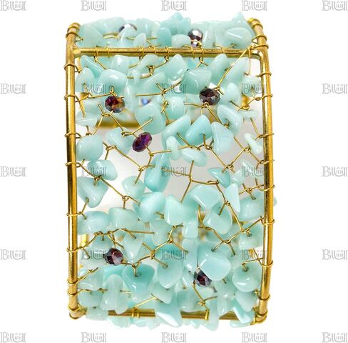 سوار أنيق من الأحجار شبه الكريمة/مجوهرات يد مصنوعة من معدن الحديد وأحجار العقيق الجميلة، أساور فيروزية وذهبية in Kuwait