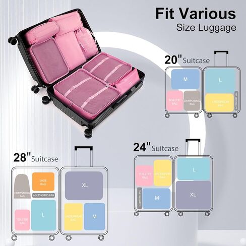 12 Set Packing Cubes for Suitcases, Various Sizes Packing Organizer Bags Set for Travel Accessories Luggage Carry On, BESBESME Travel Essentials for Clothes Shoes Cosmetics Toiletries, Pink in Saudi Arabia