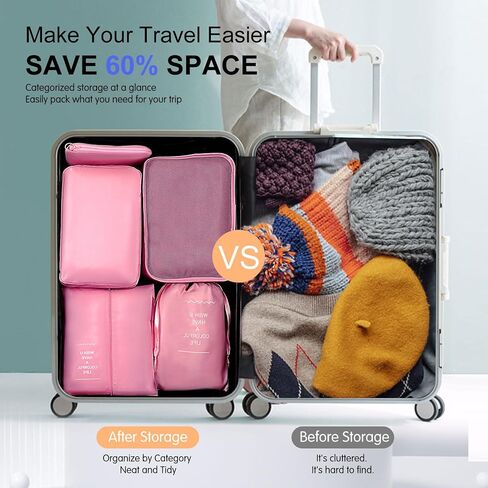 12 Set Packing Cubes for Suitcases, Various Sizes Packing Organizer Bags Set for Travel Accessories Luggage Carry On, BESBESME Travel Essentials for Clothes Shoes Cosmetics Toiletries, Pink in Saudi Arabia