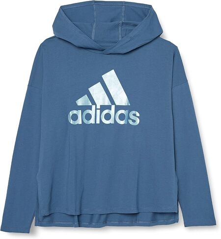 تي شيرت بغطاء للرأس وأكمام طويلة للفتيات من adidas، أسود مع متعدد الألوان، 6 in Kuwait