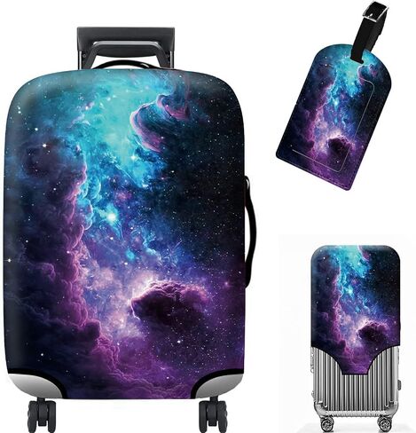 Rossy Travel Luggage Cover and Luggage Tags for Suitcase Set - Purple Nebula Space Galaxy Pattern Design Washable Elastic Suitcase Cover Anti-Scratch Suitcase Protector Covers Fits 18-20" Luggage (S) in Saudi Arabia