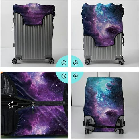 Rossy Travel Luggage Cover and Luggage Tags for Suitcase Set - Purple Nebula Space Galaxy Pattern Design Washable Elastic Suitcase Cover Anti-Scratch Suitcase Protector Covers Fits 18-20" Luggage (S) in Saudi Arabia