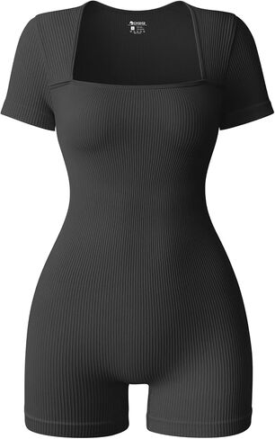 OQQ Women Short Sleeve Rompers Yoga Stretch Square Neck Exercise Rompers in Saudi Arabia