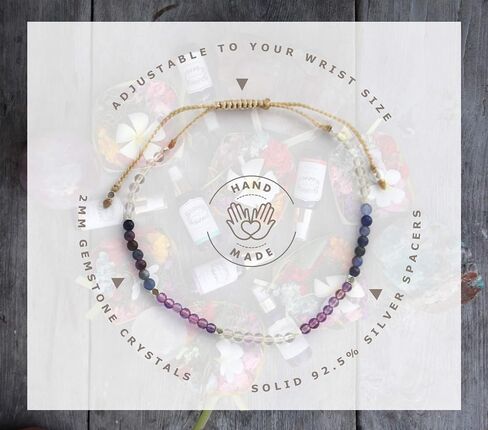 BALIPURA - Clear Mind Aura Bracelet for Women - 2mm SMALL (TINY) BEADS Crystals Apatite, 925 Solid Silver Spacer Beads, Bracelets Adjustable Handmade - Spiritual Beaded Keep Bad Spirits Away in Kuwait