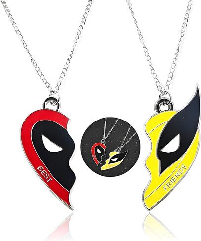 2PCS Best Friends Half Heart Necklace Love Jewelry Alloy Pendant Jewellery with Superhero Patterns Ornament Birthday Christmas Gifts in Kuwait