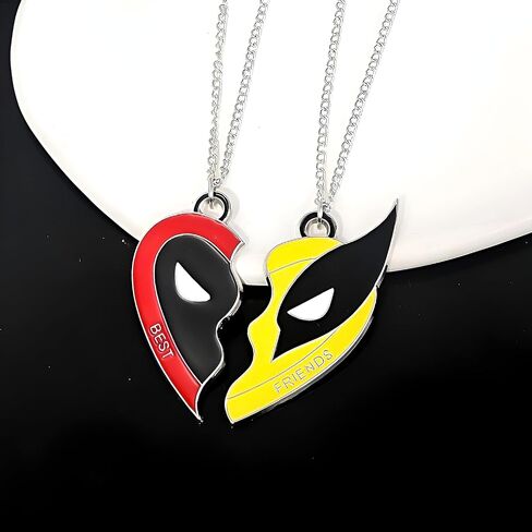 2PCS Best Friends Half Heart Necklace Love Jewelry Alloy Pendant Jewellery with Superhero Patterns Ornament Birthday Christmas Gifts in Kuwait