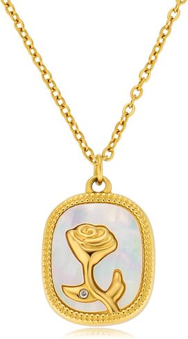 DASIQI18K Gold Titanium Steel Filled Nature Shell Rose Camellia Crown Pendant Necklace for Women Gift of Love in Saudi Arabia