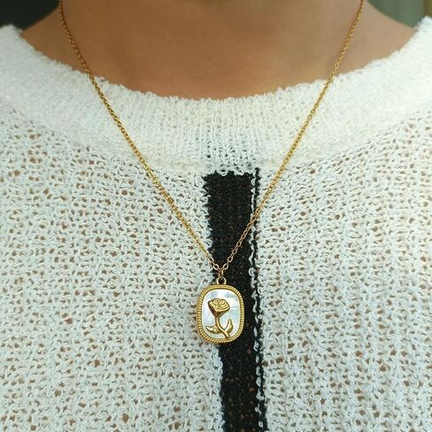 DASIQI18K Gold Titanium Steel Filled Nature Shell Rose Camellia Crown Pendant Necklace for Women Gift of Love in Saudi Arabia