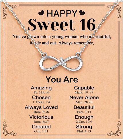 UNGENT THEM Happy 12th 13th 14th 16th 18th 21st Birthday Gifts, Love is Forever Infinity Cross Necklace Religious Birthday Presents for Women Her in Saudi Arabia