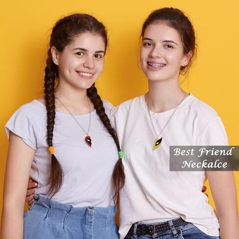 ملكة جمال الوردي D & W مطابقة قلادة أفضل صديق قلادة للرجال النساء، BFF القلائد الصداقة لمدة 2 نصف القلب معلقة أنماط الكرتون مجوهرات للأصدقاء الأزواج المشجعين الهدايا in Kuwait