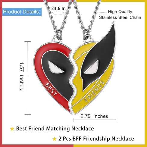 ملكة جمال الوردي D & W مطابقة قلادة أفضل صديق قلادة للرجال النساء، BFF القلائد الصداقة لمدة 2 نصف القلب معلقة أنماط الكرتون مجوهرات للأصدقاء الأزواج المشجعين الهدايا in Kuwait