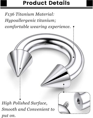 F136 Titanium 16/14/12/8/4/2g Septum Ring Gauge Earrings Lip Rings Prince Albert Jewelry Internally Threaded Horseshoe Hoop Piercings in Saudi Arabia