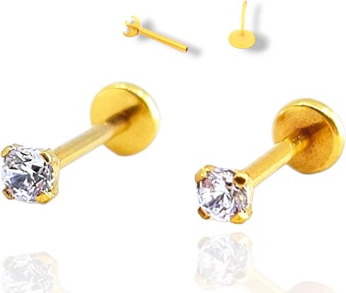 A PAIR 20Gauge 8mm or 6mm (post length) with Prong CZ THREADLESS (Back Push in),Surgical Steel (Nickel Free),Cartilage, Monroe, and nose ring in Saudi Arabia