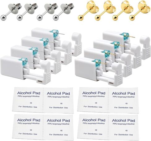 Self piercing ear hole, easy-to-use disposable ear hole puncture kit, ear piercing gun equipped with exquisite piercing earrings, very suitable for ear piercing at home in Saudi Arabia