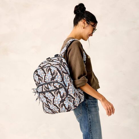 Vera Bradley Women's Polyester Twill Large Bancroft Backpack, Calyx + Quill Black, One Size in Saudi Arabia