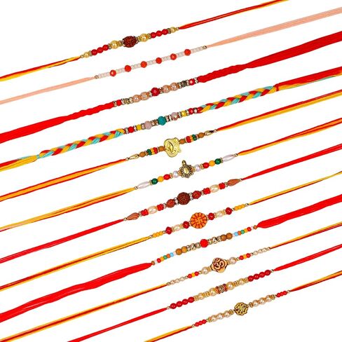 Raksha Bandhan Set of 12 Rakhi for Brother Bhai with Raksha Bandhan Greeting Card & Roli Chawal Tika | Turtle Pearl Rakhi for Brother & Bhabhi | Designer Om Bro Rakhi for Small Brother Bhaiya | Rakhi Thread MHNJ008 in Saudi Arabia