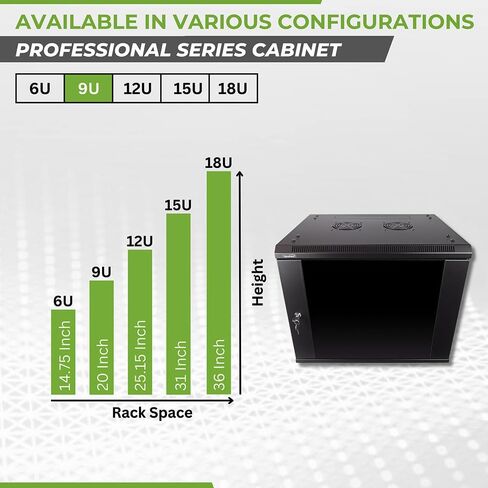 NavePoint 6U Server Rack Enclosure - 17.7" Deep, 6U Wall Mount Network Cabinet with Locking Glass Door for 19" IT Equipment, 6U Network Rack with 2 Fans, Removable Side Panels, Black in Kuwait