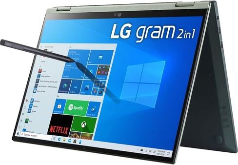 كمبيوتر محمول LG gram خفيف للغاية، 16 بوصة WQXGA (2560 x 1600) IPS 16:10 شاشة لمس 2 في 1، Evo i7-1165G7، عمر بطارية 21 ساعة، قلم ستايلس، واي فاي 6، Thunderbolt 4، بصمة الإصبع، كاميرا ويب (16 جيجابايت رام) | ٥١٢ جيجا بايت PCIe SSD) in Kuwait