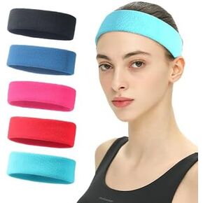 Fesinda-5PCS Sport Headbands for Men & Women Non Slip Fashion Headband Soft Fabric Elastic Sweat Thick Hairbands for Daily Workout Yoga Running Athletic