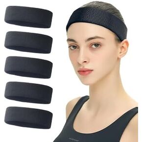 Fesinda-5PCS Sport Headbands for Men & Women Non Slip Fashion Headband Soft Fabric Elastic Sweat Thick Hairbands for Daily Workout Yoga Running Athletic