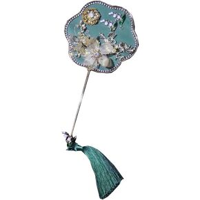 Chinese Round Hand Fans with Tassel Vintage Round Fans Phoenix Shaped Alloy Fan Flower Hand Holding Fan Wedding Bride Group Fan