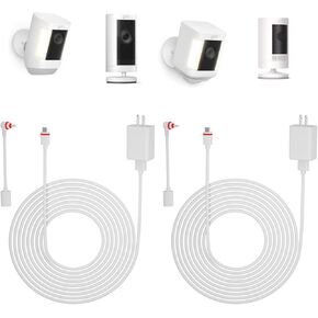1 Pack - 16Ft/5m Charge Cable with Compatible with Ring Spotlight Camera Plus/Pro USB Plug Power Adapter Type C Charge Cable to Barrel Ring DC Plug Adapter to Continuously Charge Your Camera (White)