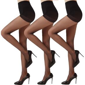 3 Pairs Black Sheer Tights for Women - 20D Resist Tears Control Top Pantyhose with Reinforced Toes, Smooth, Supple