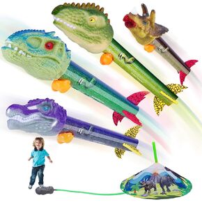 Dinosaur Toy Rocket Launcher for Kids - Launch Up to 100 Ft, 4 Rockets, Outdoor Outside Toys for Kids, Dinosaur Toys, Birthday Gifts for 3 4 5 6 7 8-12 Year Old Boys Girls