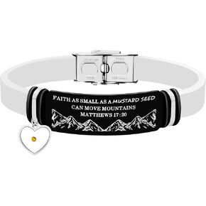 Silicone Bracelet Bible Quote Cuff Wristband Stainless Buckle with Mustard Seed Charms