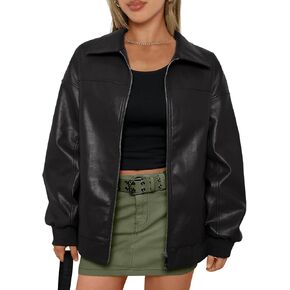 AUTOMET Womens Oversized Leather Jackets Zip Up Coats Faux Motorcycle Bomber Outfits Fall Trendy Fashion Winter Clothes 2024