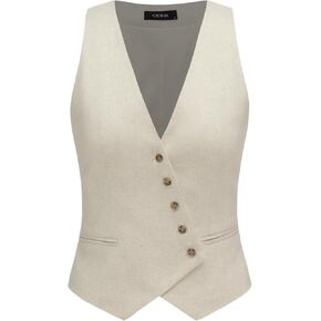CIDER Linen-blend V-neck Solid Button Jacket Vest