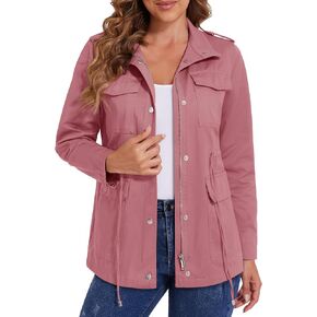 MAGCOMSEN Women's Utility Jackets Lightweight Anorak Drawstring Waist Zip Up Field Military Casual Coat with 4 Pockets