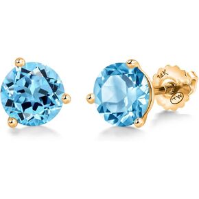 Gem Stone King 14K Yellow Gold Green Peridot 3 Prong Martini Screw Back Stud Earrings For Women (1.70 Cttw, Gemstone August Birthstone, Round 6MM)