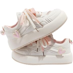 Y2K Cute Shoes Walking Sneakers for Women Chunky Pink Contrast Rabbit Flower Cherry Accents US 4-8