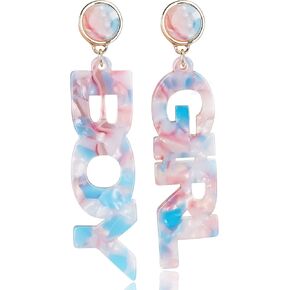Gender Reveal BOY GIRL Sign Earrings - Beautiful Design, Blue Pink, Safe Materials, Pregnant Mother, Party – by ZouYee