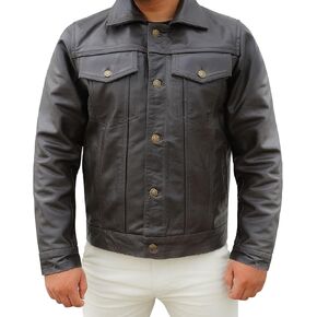 Leather jacket -Real Lambskin Vintage Trucker Jacket Men - Motorcycle Fashion Leather Jacket, Collar Jackets For Mens