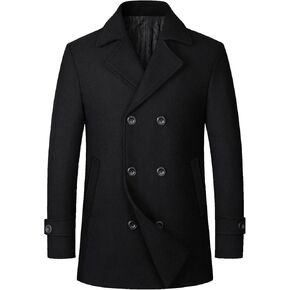 معطف شتوي رجالي من Litteking مصنوع من الصوف معطف واق من المطر كلاسيكي بياقة مدببة ومعطف مزدوج الصدر in Kuwait