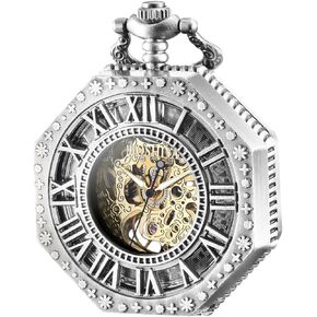 ساعة جيب ميكانيكية BOSHIYA ساعة جيب عتيقة مضيئة Steampunk / مع سلاسل / يد الرياح / هيكل عظمي أسود / قرص أرقام رومانية...