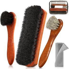 4Pcs Shoe Brush, Premium Horse Hair Brush for Leather, Professional Shoe Polish Brush, Long-lasting Shoe Cleaning Brush, 100 Percent Horsehair Shoe Brush Shine Kit for Cleaning and Polishing