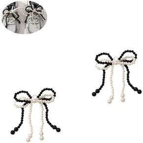 2 Pcs Pearls Bow Shoe Charms For Sneakers, Decoration Charms For Dress Shoes Buckle Pearl Beaded Chain DIY Shoe Lace Sneakers Accessories For Women Jewelry