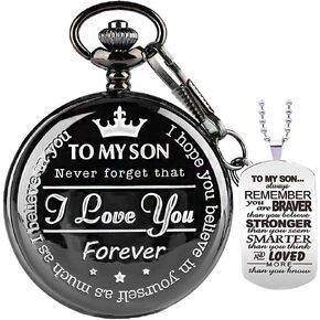 to My-Son-Pocket-Watch-Gifts for Son Best Gifts for Him Birthday Gifts from Wife, Graduation Gifts for Men，Engraved Pocket Watch with Box for Men with necklacechain